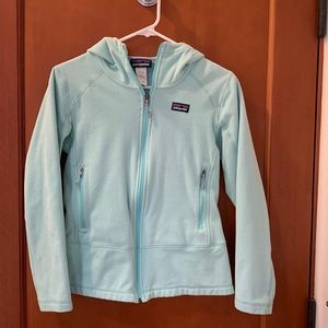 Mint green Patagonia hooded fleece jacket
